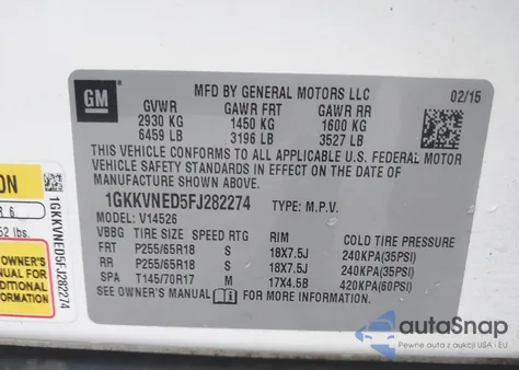 2015 GMC Acadia Sle-1 из США, поврежденный, VIN 1GKKVNED5FJ282274